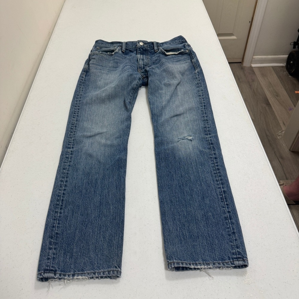 J.Crew 770 Straight Fit Distressed Blue Denim Jeans Mens 30x30 Medium Wash